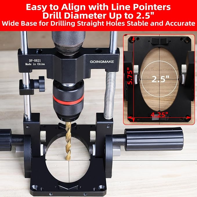 GOINGMAKE Portable Drill Guide with Positive Angle Stops from -60° to 60°, Adjustable Portable Drill Press with 1/2“ Chuck, Precision Drilling Jig Attachment for Drilling Straight and Angle Holes