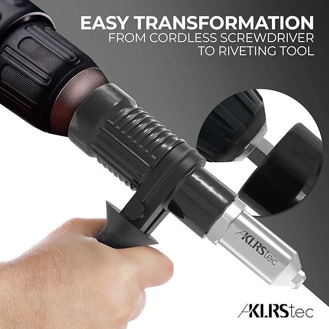 KLRStec Professional Rivet Gun Adapter - Rivet Attachment for Cordless Screwdrivers and Drills - Easy processing for Pop Rivets