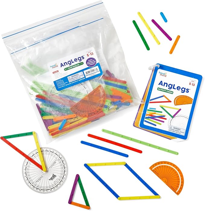 hand2mind AngLegs Small Group Set with 8 Protractors, Geometry Manipulatives, Geometric Shapes for Classroom, Montessori Math Materials, Math Teaching Tools, 4th Grade Math Manipulatives for Kids
