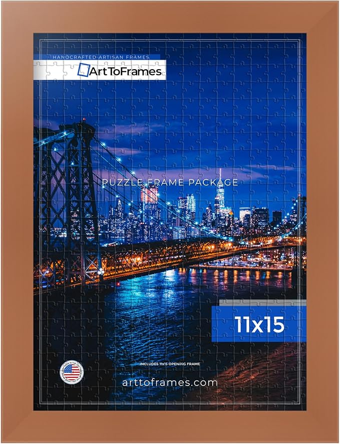 ArtToFrames Puzzle Frame for Buffalo Games 100 Piece Jigsaw Puzzles, 11x15 Inch (28x38 cm), Burnt Umber Engineered Wood with Regular Glass, Ready to Hang Puzzle Display