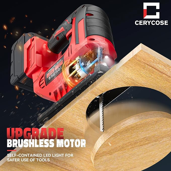 Cerycose Jigsaw Compatible With Milwaukee 18V Battery, Cordless jig saw tool With LED Light, 0°- 45° Bevel Cuts, 3 Position Orbital Setting for Straight/Curve/Bevel/Circle Cutting, Tool Only
