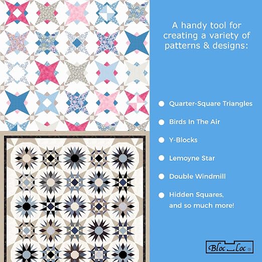 Bloc Loc Rulers for Quilting, Half Square, Triangle Quilting Ruler with Grid Lines, 6 1/2", 1 Piece