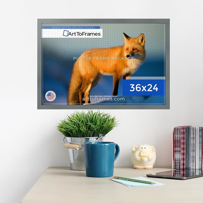 ArtToFrames Puzzle Frame for Buffalo Games 50 Piece Jigsaw Puzzles, 36x24 Inch (91x61 cm), Granite Engineered Wood with Economy Acrylic, Ready to Hang Puzzle Display