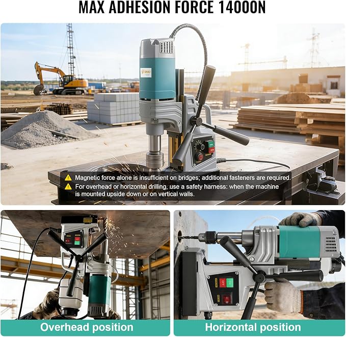 Mag Drill Press, 1550W 2" Boring Diameter, Portable Electric Magnetic Drill Press with 2 Coring Bits, 3147 lbf Power Magnetic, 820 RPM Variable Speed for Metal, Industrial and Home Improvement