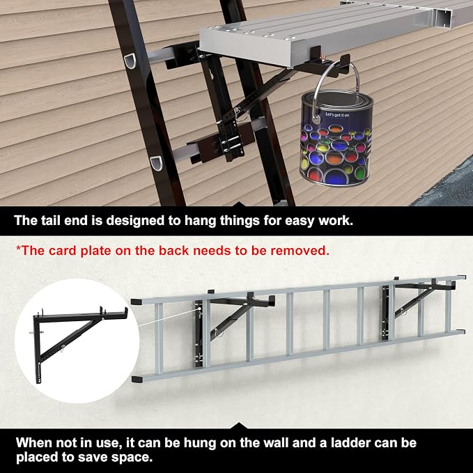 New Upgraded Adjustable Ladder Jacks 2 Pack for Scaffolding Platform, Two-Rung Short Body Extension Ladder Jack Scaffold Bracket, Black Ladder Platform Accessories, Ladder Jack Part for Working Stage