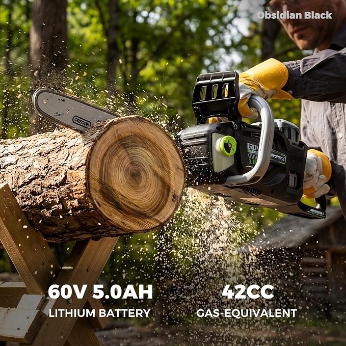 NovorikX 60V Brushless Cordless Chainsaw, 18"&16" Electric Chain Saw with 5.0Ah Battery & Charger, Automatic Oiler, Tool-Free Tension for Tree Trimming & Wood Cutting (60V Chainsaw Black)