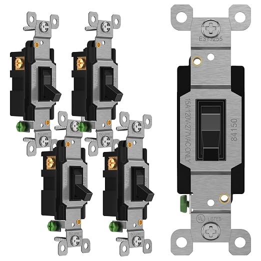 ENERLITES 4-Way Toggle Light Switch, Four Way, Side Wiring, Copper Wire Only, Grounding Screw, Residential Grade, 15A 125VAC 60Hz, UL Listed, 84150-BK-5PCS, Black 5 Pack
