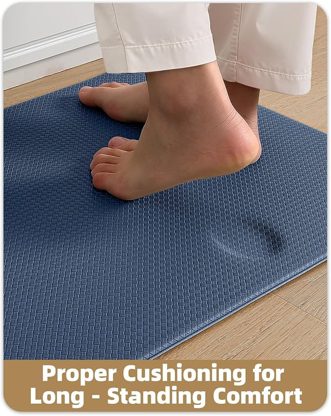 Color&Geometry Anti Fatigue Cushion Kitchen Mat for Floor -24"x87",Wide,Easy Clean, Water & Oil Proof, Anti Slip, Foam Rubber Runner Rug for Front Sink Comfort Standing,Blue