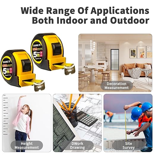 2 Packs Measuring Tape Retractable 16 ft, Steel Tape Measure, 16-Foot Basics Self-Locking Measurement Auto Lock Tape Rule Imperial/Metric Tape Measure for Body Measurements Handicraftsman