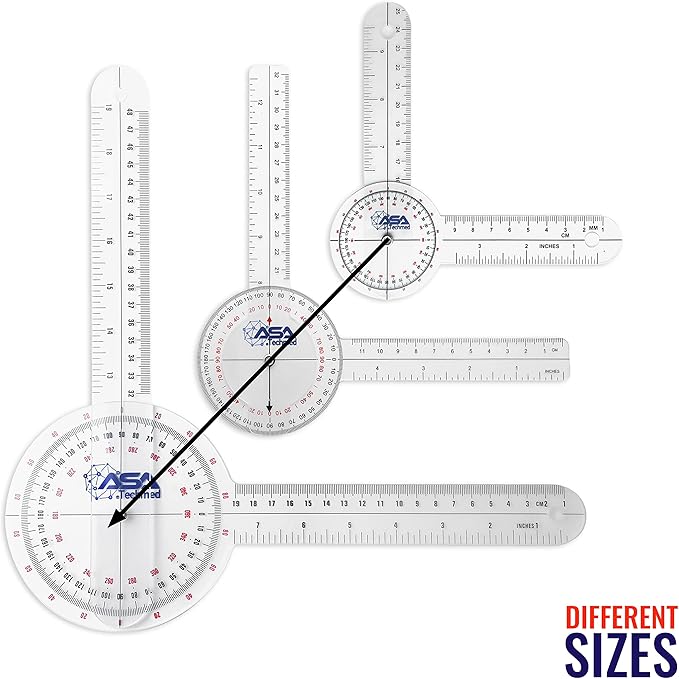 ASA TECHMED 6 Pcs 360° 12, 8 and 6 Inch Medical Spinal Goniometer Angle Protractor Angle Ruler
