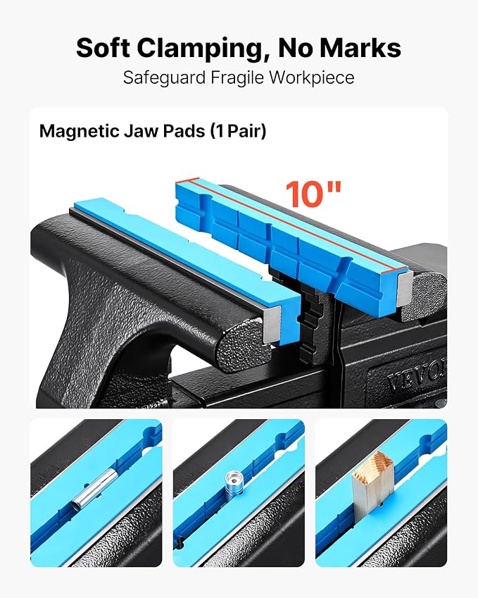 VEVOR Heavy Duty Bench Vise, 10" Jaw Width, Multi-Purpose Ductile Iron Bench Vise with Anvil and 360-Degree Locking Swivel Base, 4.3" Throat Depth, 10" Max Jaw Opening, for Drilling, Pipe Cutting