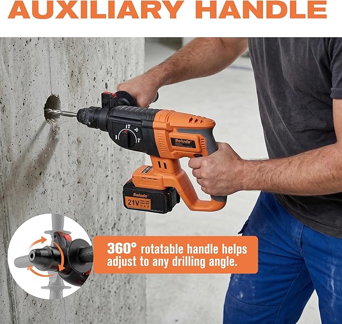 21V Cordless Rotary Hammer Drill with 2 Pack 4Ah Batteries, SDS-Plus Hammer Drill for Concrete Demolition Chipping Rotomartillo Home Renovation with Brushless Motor,4 Working Modes