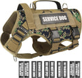 Service Dog Vest Harness for Large Dog, Tactical Working MOLLE Vest with 10 Pet Patches, No Pull Heavy Duty Harness for Training Hunting Walking