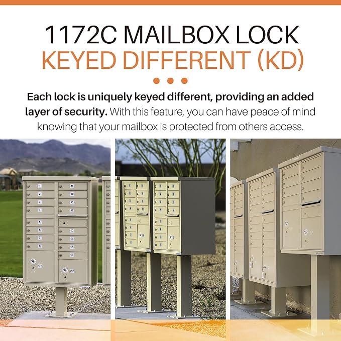 1570 Mailbox Lock for Florence F Series & 4C CBU Units, 3 Keys and a Latch | High-Security Cam Lock, Replaces L-1172C C9100, Includes 3 Keys and Mounting Latch