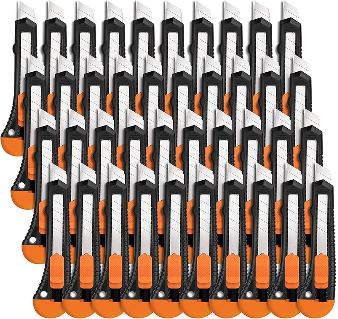 40 Pack Box Cutter Retractable Bulk, Box Cutters, Utility Knife, Box Cutter for Paper, Cardboard, Plastic, Leather, Razor Knife, 18mm Wide Blade,Retractable Heavy Duty