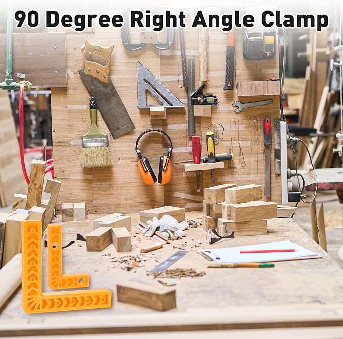 HARFINGTON 4Pcs Corner Clamp 90 Degree 4/6" Right Angle Clamp Set for Woodworking, ABS Plastic Positioning Square Tool for Picture Frame Box Cabinets Drawers, Yellow