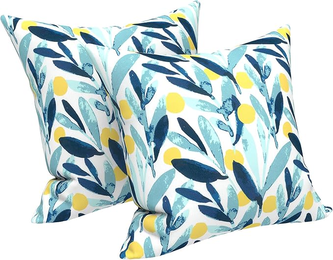 LVTXIII Outdoor Throw Pillows, Decorative Throw Pillows with Inserts, 16"x16" Square Pillows for Bed, Couch, Sofa and Patio Furniture, Set of 2, Leaves Multi