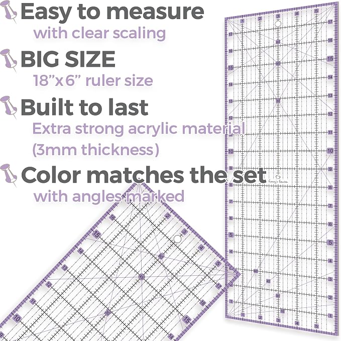 Rotary Cutter Set lavender - Quilting Kit incl. 45mm Rotary Cutter, 5 Replacement Blades, A2 Cutting Mat, Acrylic Ruler and Craft Clips - Ideal for Crafting, Sewing, Patchworking, Crochet & Knitting
