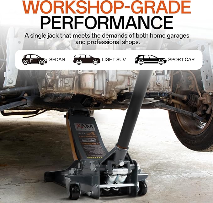 Maxority 3-Ton (6600lbs) Low Profile Hydraulic Heavy-Duty Steel Floor Jack with Dual Pistons Quick Lift Pump, Home and Workshop Car Maintenance for Various Vehicles (Red, 3 Ton Low Profile)
