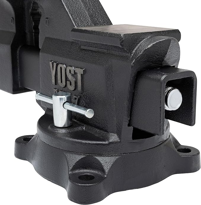 Yost MV-7 Multipurpose 7" Wide Jaw Homeowners Bench Vise | Industrial & Workshop-Grade Work Table Mechanic Tools for Wood Working, Metal Works, & DIY Projects | 360° Swivel Base | Includes 4 Jaw Dogs