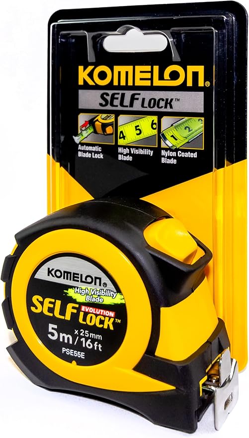 Komelon PSE55E 5M/16' Metric Self-Lock Tape Measure, Yellow/Black
