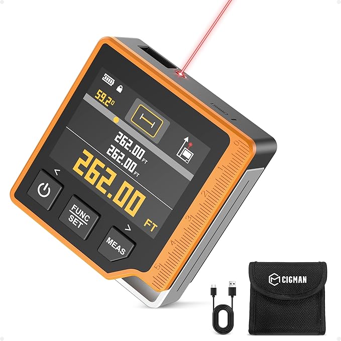 Laser Measuring Tool, 262ft Laser Measure with Digital Angle Finder & Level, Magnetic Rechargeable Laser Measurement Tool with 2.4'' Color Backlit Display, 6 Units, Length/Area/Volume/Pythagorean Mode