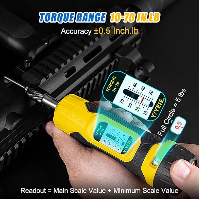 60Pcs Torque Screwdriver Set, 10-70 Inch Pounds Torque Driver for Maintenance with S2 Bits, 0.5 In-lbs Adjustable, 1/4" Drive Fat Wrench Torque Screwdriver for Gunsmithing, Bike Repairing, Mounting
