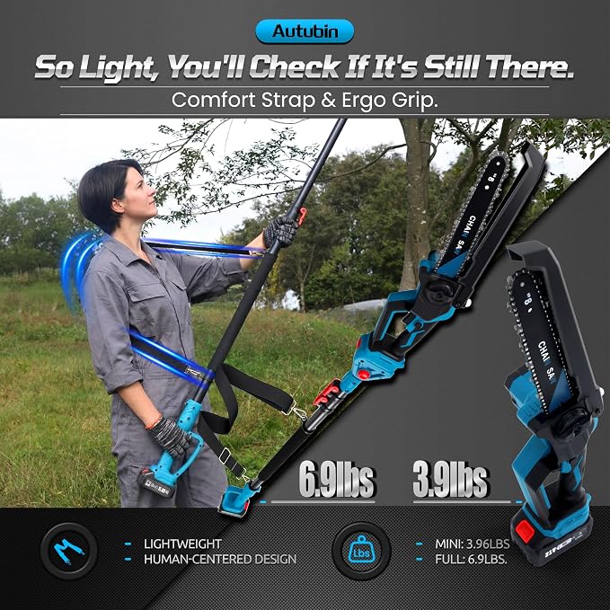 2-in-1 Cordless Pole Saw & Mini Chainsaw,Batteries Compatible, 16Ft Reach | 8-inch brushless cutter,Ideal for backyard tree trimming, shrub shaping, hedge maintenance, routine seasonal yard cleanup