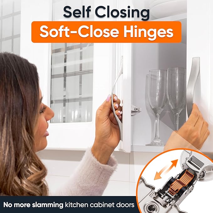 DecoBasics (2 PCS) Full Overlay Soft Close Cabinet Hinges for Kitchen Cabinets - 105° Face Frame Concealed Cabinet Door Hinge -3 Way Adjustability -Clip on Plate & Matching Screw 4 Easy Installation