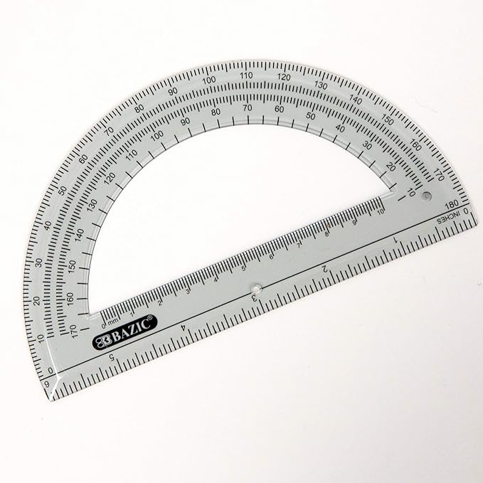 BAZIC Protractor Semicircular 6 Inch 180 Degrees, Plastic Math Protractors, Geometry Measuring Rulers Set, Clear Ruler for Students, 1-Pack