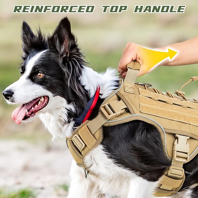 WINGOIN Tactical Dog Harness for Large Dogs,Heavy Duty No Pull Dog Harness | with Handle,Adjustable Reflective,Khaki Military K9 Style,Big Size Dog Vest,for German Shepherd,for Walking Hunting