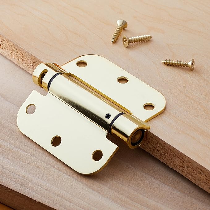 Amazon Basics Self-Closing Door Hinge, 3.5 Inch x 3.5 Inch, Polished Brass, 1-Piece, Hardware Included (Pack of 2)
