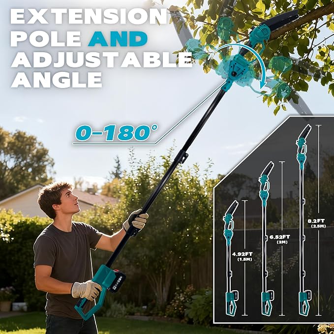 2-in-1 Electric Pole Saw for Tree Trimming,1200W Brushless Cordless Pole Saw & 8 Inch Mini Chainsaw with 2 x 4.0Ah 21V Batteries,16 FT Max Reach & Multi-Angle, Tree Trimmer for Branch Cutting.