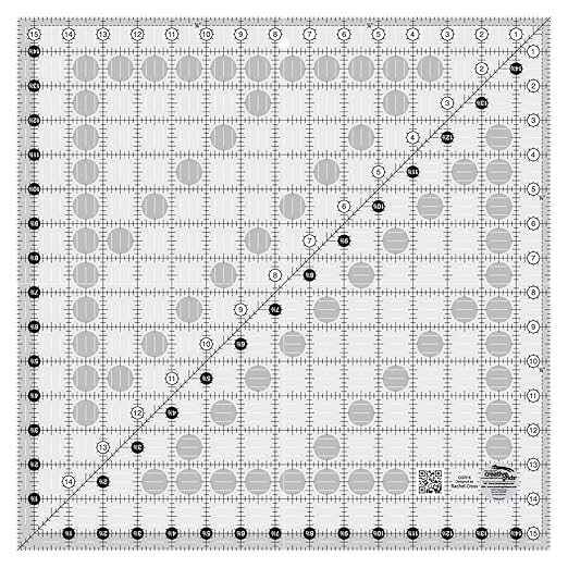 Creative Grids Quilt Ruler 15-1/2in x 15-1/2in Square – CGR15 – Made in USA, Non-Slip Grip Acrylic Quilting, Sewing, Crafting, Patchwork Ruler for Measuring & Cutting Fabric