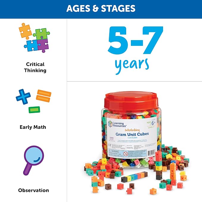 Learning Resources Interlocking Gram Unit Cubes - 1,000 Pieces, Ages 6+ Math Classroom Teaching Aids (Pack of 12)