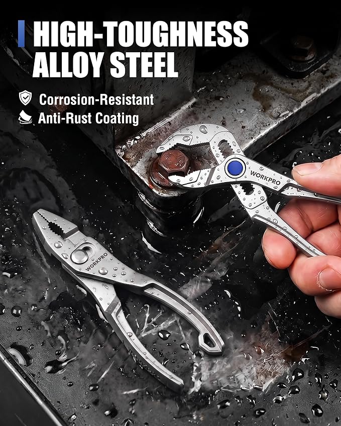 WORKPRO 2-Piece Mini Pliers Set with Pouch, 4-Inch Slip Joint Plier & Water Pump Plier, Heavy-Duty Alloy Steel Adjustable Plier with Anti-Rust Coating, Pocket Pliers for Tight Spaces & Versatile Use