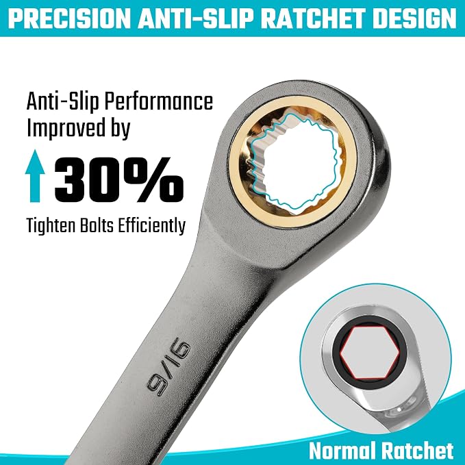 DURATECH 10-Piece Anti-Slip Ratcheting Wrench Set, SAE 5/16" - 3/4" | Combination Wrench Set, 72-Tooth, Nickel Plating, CR-V Steel, With Pouch
