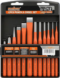 HORUSDY 12-Piece Punch and Chisel Set, Including Cold Chisels, Pin Punch, Center Punch
