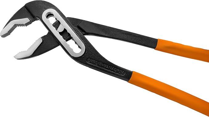 Groz 16 Inch Water Pump Pliers, 7-Position Adjustable Lower Jaw, Serrated Jaws Set at 45 Degrees for Pipes, Nuts and Irregular Shapes, 400mm Tongue and Groove Plumbing Plier (31743)