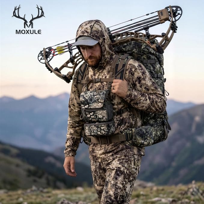 Binocular Harness Chest Pack: Bino Case, Magnetic Lid, Rain Cover | Silent one-hand access, water-resistant fabric, MOLLE webbing for hunting, birdwatching and hiking
