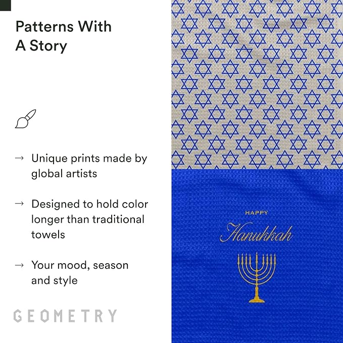 GEOMETRY Christmas Kitchen Towels - Quick Dry Microfiber Cloth Dish Towels for Kitchen Drying - Premium Quick Dry Towel, 2-Pack Set (Davids Star + Happy Hanukkah (Hanukkah Happiness)