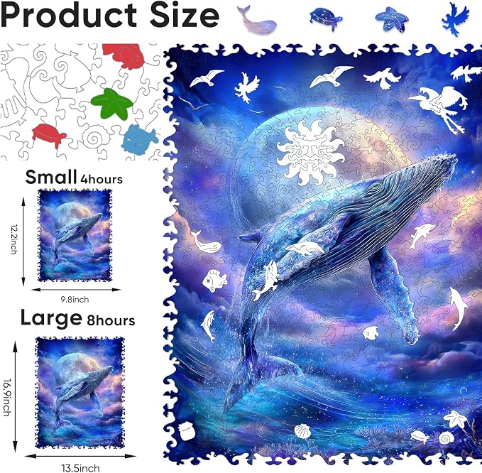 Bovearto Wooden Whale Puzzle for Adults 500 Piece, Unique-Shaped Sea Animal | Challenging Family Game, Home Decor(13.5"*16.9")