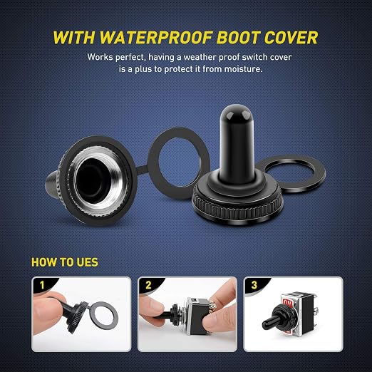 Nilight 5 Pack 6Pin Heavy Duty Rocker Toggle Switch 15A 250V 20A 125V DPDT 6 Pin ON/Off/ON Switch Metal Bat Waterproof Boot Cap Cover