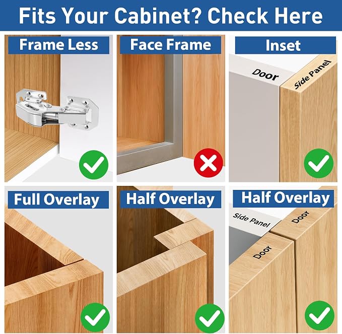 TamBee Soft Close Hinges, 90 Degree Kitchen Cabinet Door Hinges - No drilled, Concealed, Soft Close for Cabinet, Cupboard with Mounting Screws 4 Pack