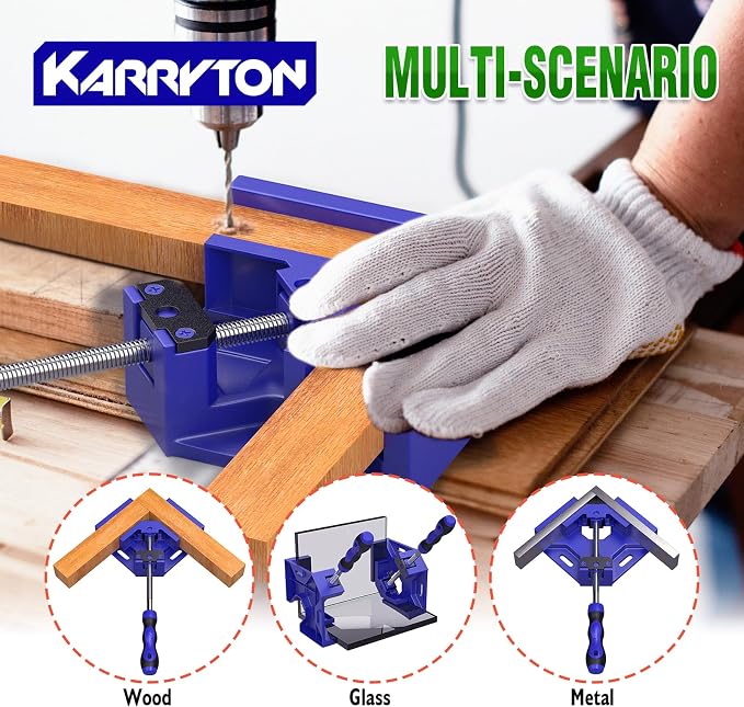 90 Degree Corner Clamp Set, 4 Pack Aluminum Alloy Swing Jaw Corner Clamps for Woodworking + 4 ABS Plastic Right Angle Clamps, Framing, Cabinet DIY