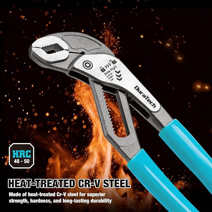 DURATECH 10-Inch Water Pump Pliers, Quick-Adjust Groove Joint Pliers, Tongue and Groove Plier with Slide-to-Unlock Mechanism, V-Jaw Design, CR-V Steel, for Plumbing, Automotive and Household Repairs