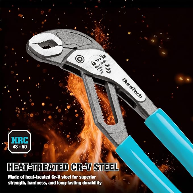 DURATECH 2-Piece Water Pump Pliers Set(8" & 10"), Quick-Adjust Groove Joint Pliers with Slide-to-Unlock Mechanism, V-Jaw Design, CR-V Steel, for Plumbing, Automotive, and Household Repairs