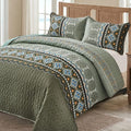 WONGS BEDDING Green Boho Quilt Set Full,3 PCS Summer Quilt Bedspread Lightweight Geometry Printed Coverlet Set with 2 Pillowcase,Soft Bohemian Bedding Set 78''×90''