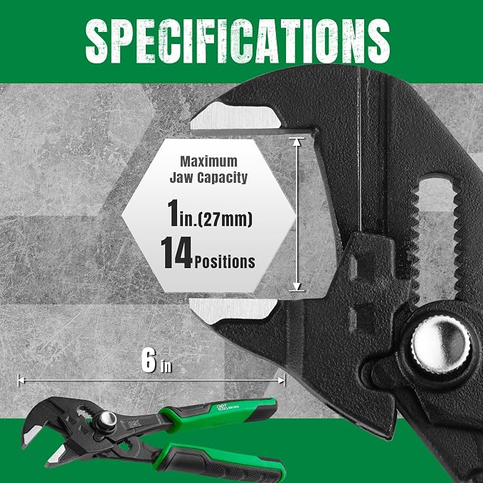 SK 6" Pliers Wrench, Smooth Parallel Jaw, Water Pump Pliers, CR-V Steel | Groove Joint Pliers, Adajustable 14 Positions Up to 1" Jaw Capacity, Ergonomic Anti-slip Handle for Comfortable Grip