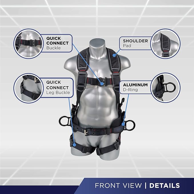 Hammerhead 5pt Safety Harness Back Padded, QCB Chest, Tongue Buckel Legs Straps, Back & Side D-Rings